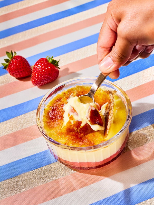 Strawberry Rhubarb Sour Cream Creme Brulee