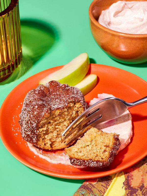 Apple Cider Doughnut Pound Cake with Sweet Cinnamon Greek Yogurt