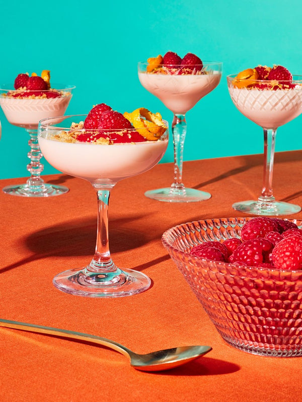 Panna Cotta with Raspberry Coulis and Citrus Graham Crumble