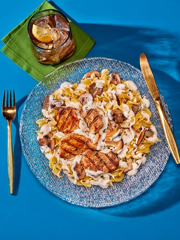 Creamy Mushroom Grilled Pork Loin with Egg Noodles