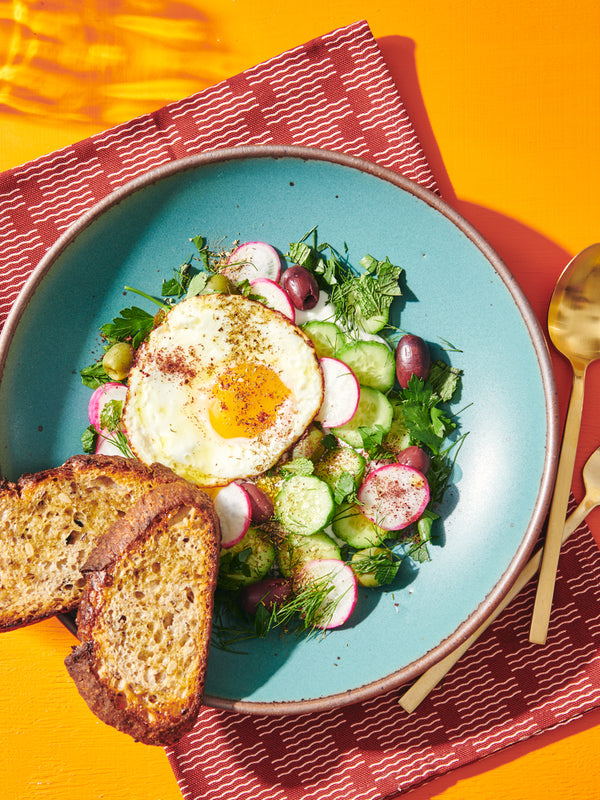 Herb and Veggie Yogurt Bowl with Fried Egg