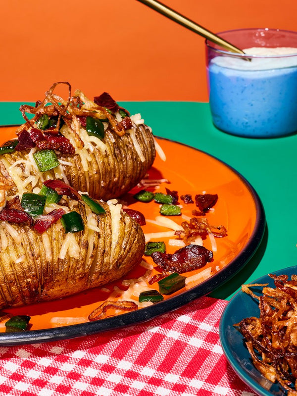 Hasselback Potatoes with Duck Bacon and Cheddar
