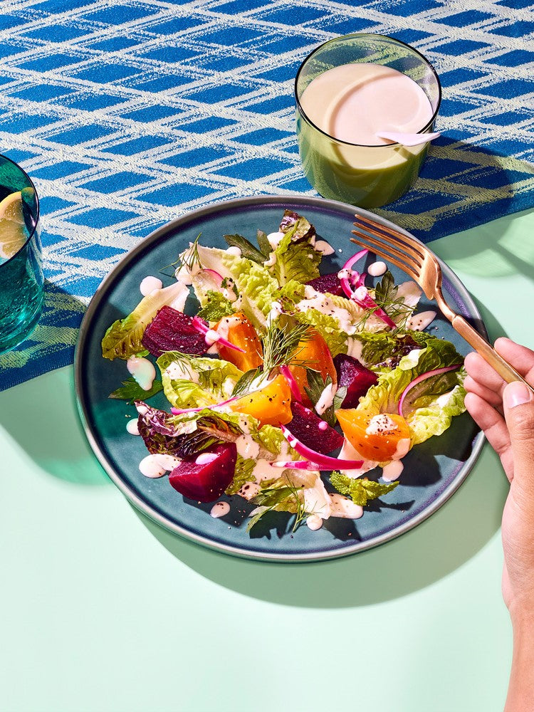 Roasted Beet Salad with Herbs, Pickled Onion and Champagne Yogurt Dressing